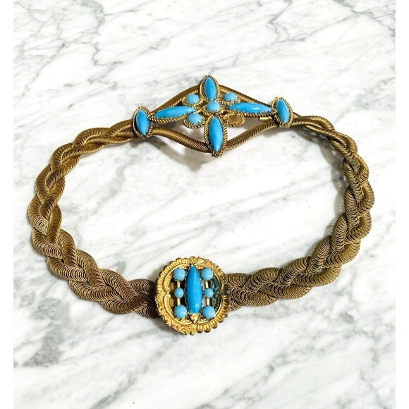 Antique Victorian Art Nouveau Turquoise Glass Belt Gibson Girl Restore main image 9